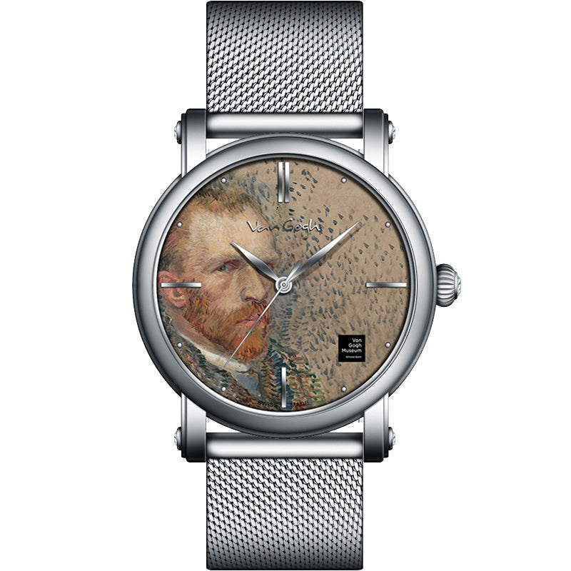 Van Gogh 3D Oil Painting Surface Steel Strap Self-portrait Quartz Wrist Men's Watch
