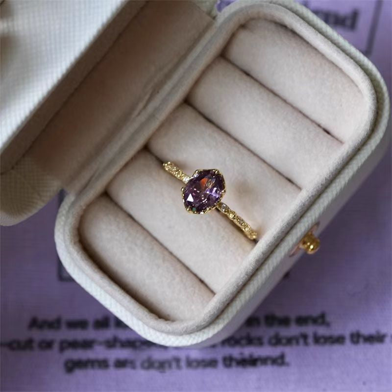 Vintage Purple Floral Design Retro Enamel Clover Flower With Sparkling Zircon Accents, Exuding Elegant French Charm.
