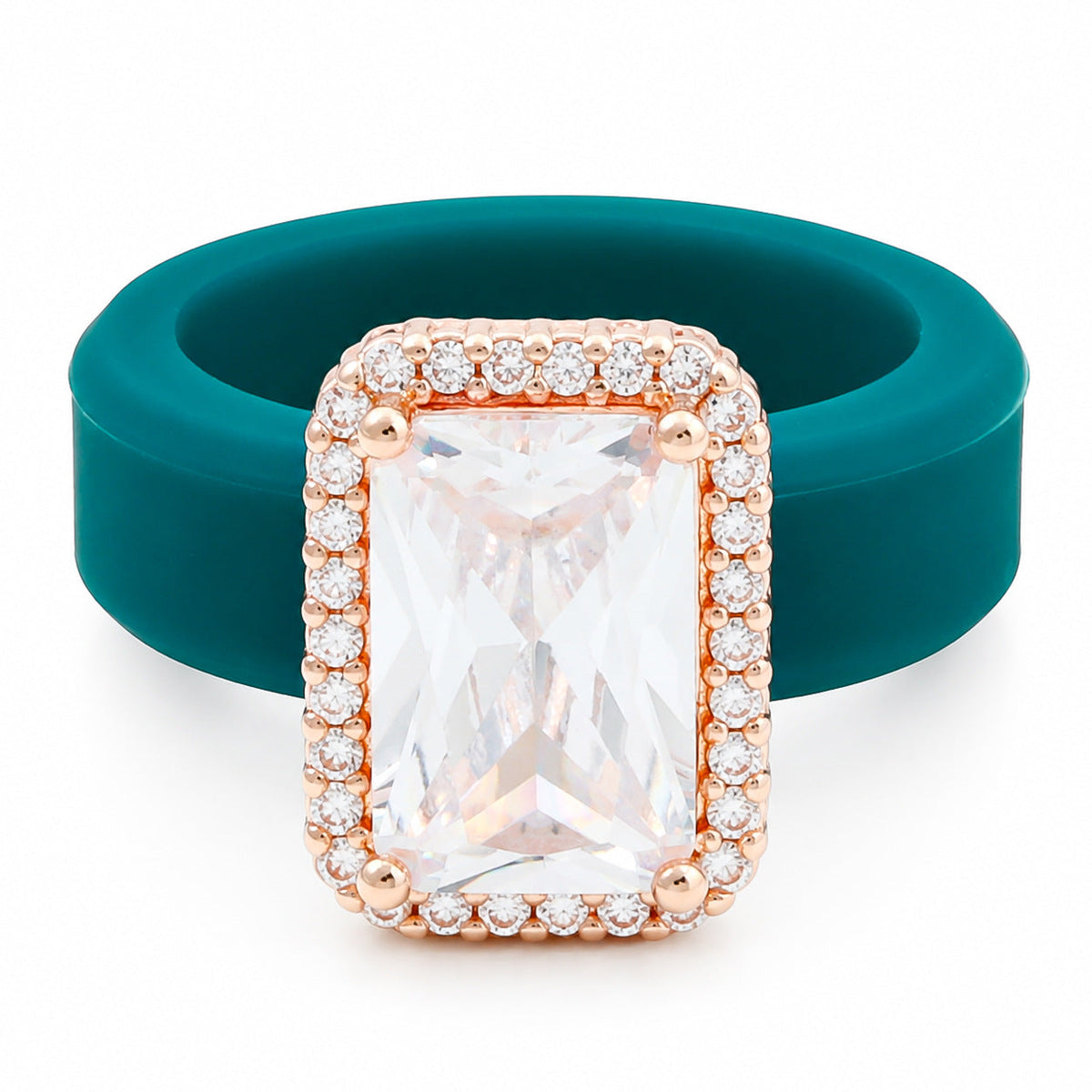 Silicone Inlaid Square Zircon Ring