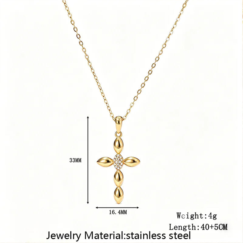 Stainless Steel Inlaid Rhinestone Cross Pendant Necklace