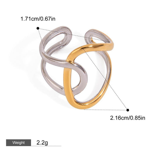 18K gold geometric lines with gold and silver color matching design simple and elegant ring