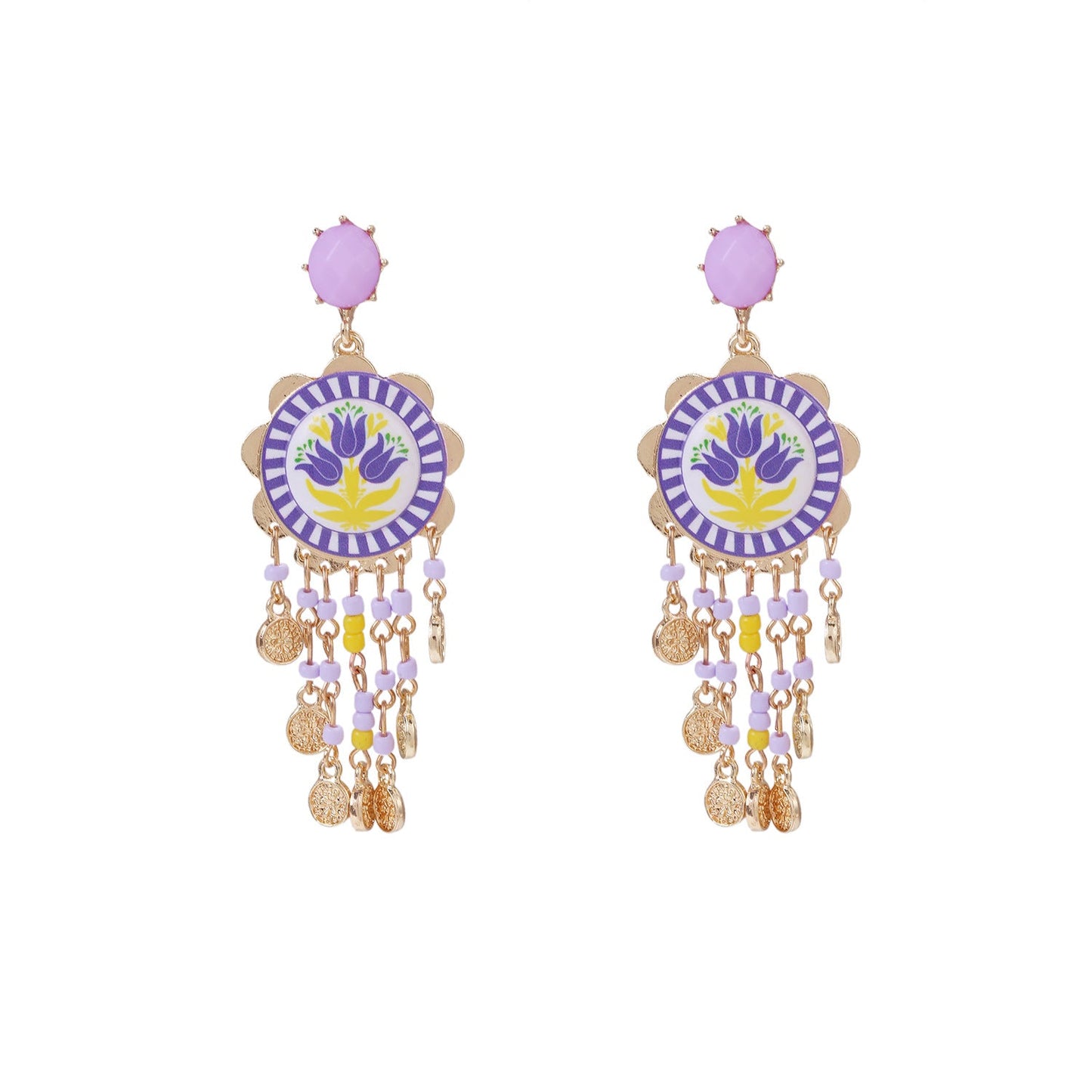 Womens Tulip-Print Tassel Casual Earrings