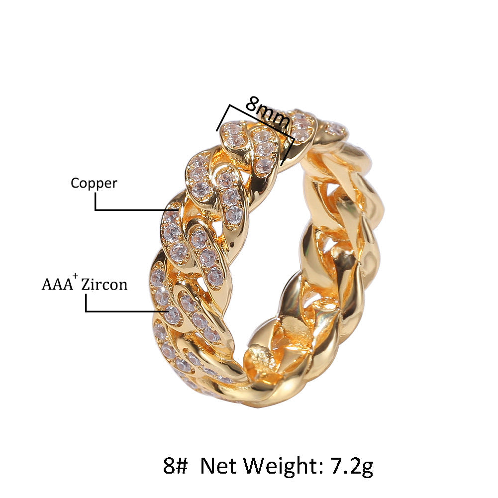 8mm Hip-hop Cubic Zirconia Cuban Link Ring