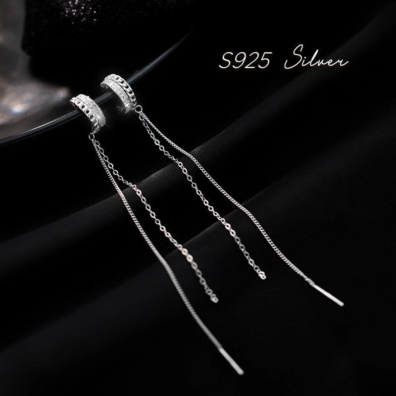 Zircon-inlaid Semi-circular C-shaped Ear Bone Clip Double-layer Earrings