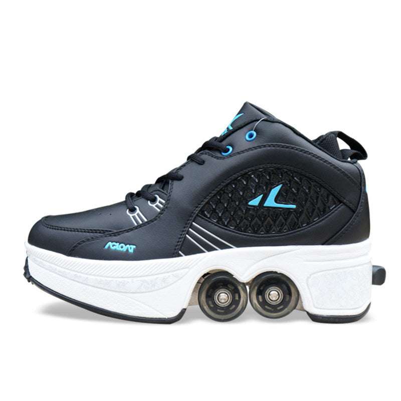 Single And Double Roller Skates For Boys And Girls Burst Walking With Wheels Student Deformed Shoes