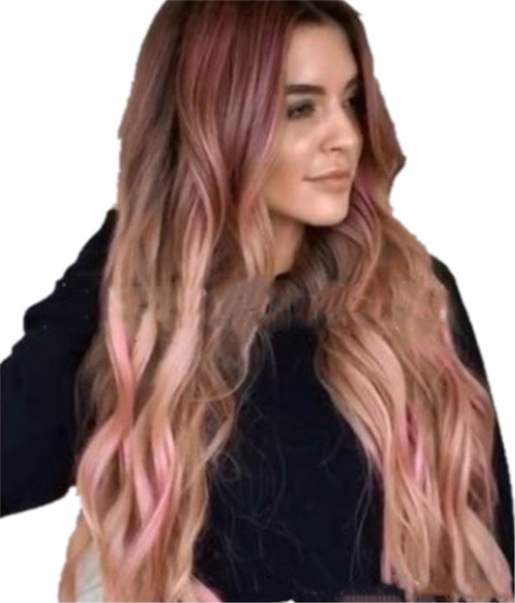 Brown Pink Big Wave Long Curly Hair Cross Border Women''s Wigs Cosplay Party Wigs