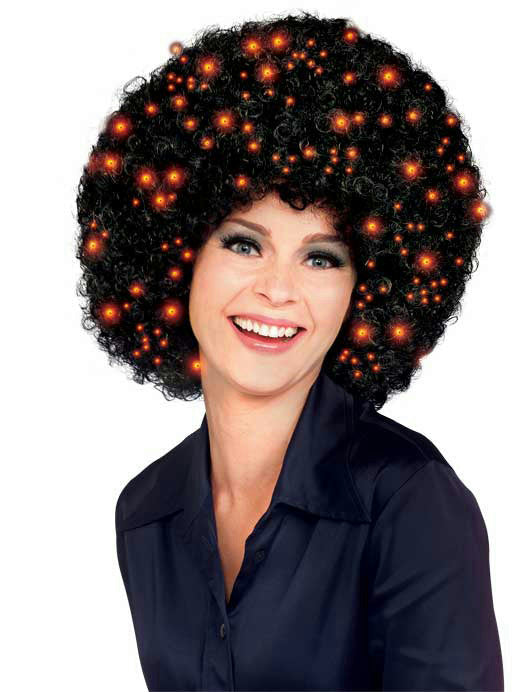 Black Fiber Optics Light Up Afro Wig Disco Pimp