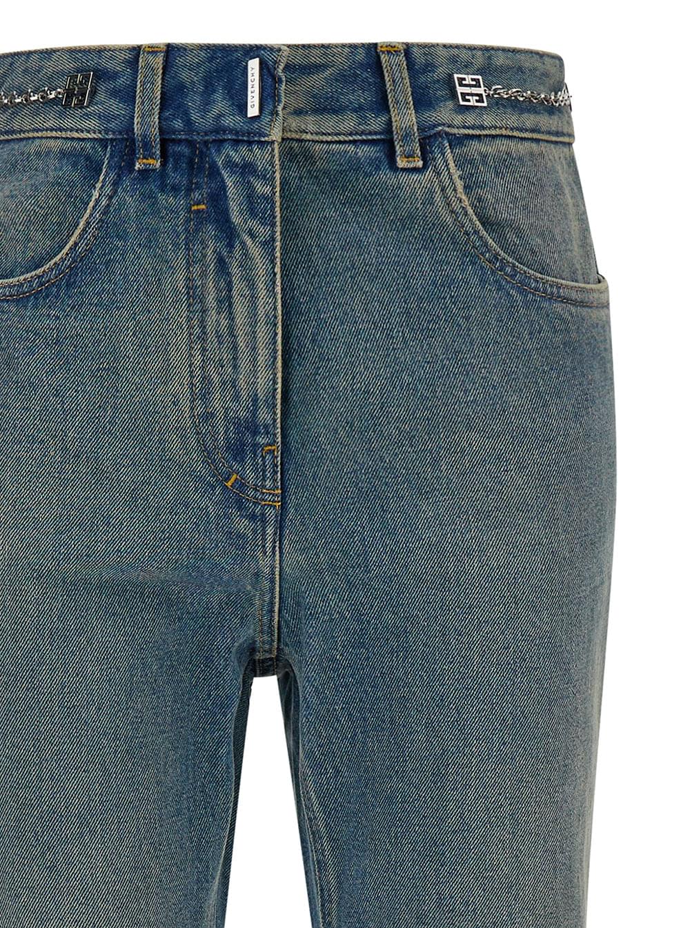 Givenchy Women Light Blue Bootcut Jeans With 4G Detail In Vintage Wash Denim Woman