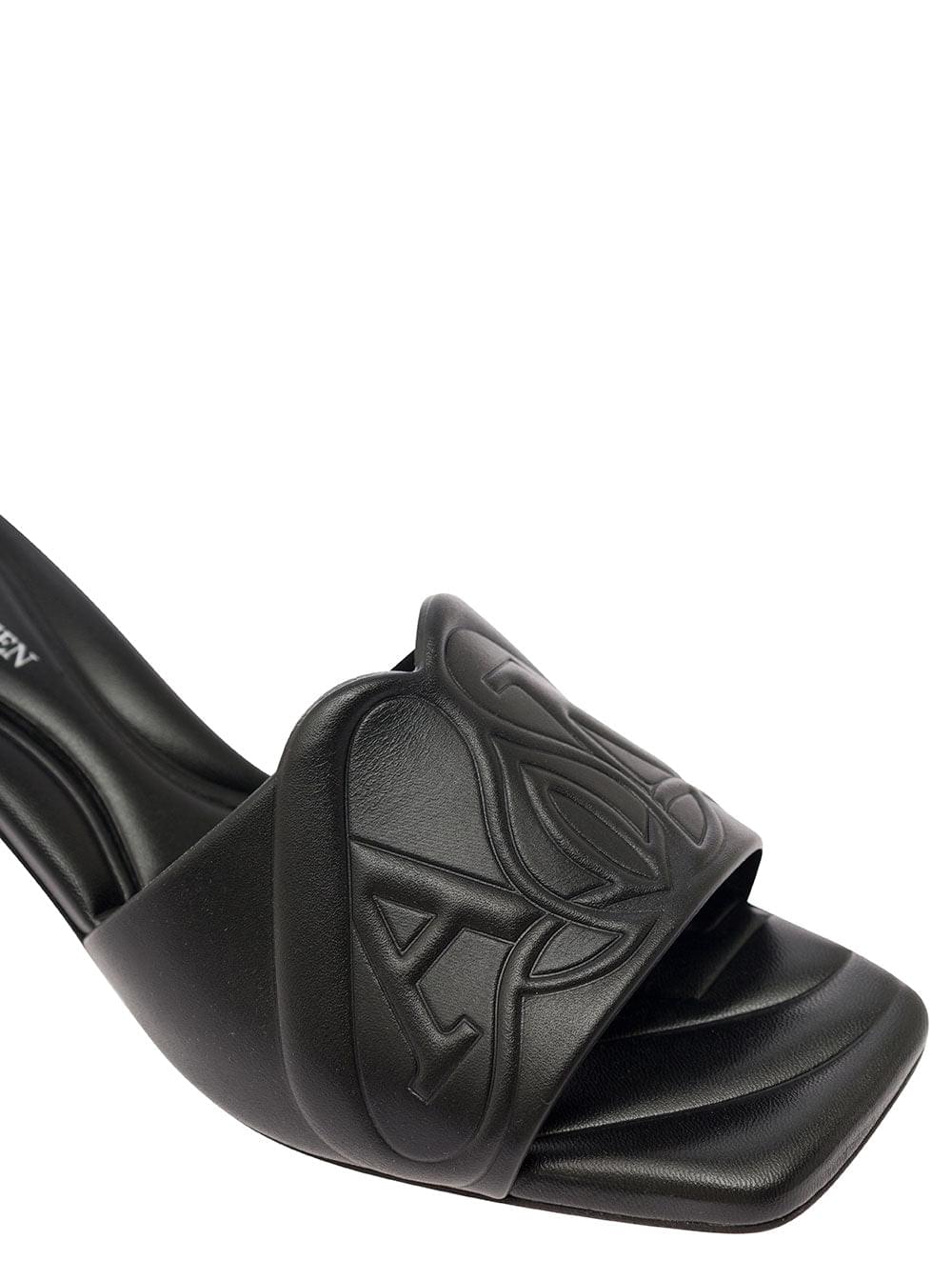 Alexander Mcqueen Women Black Slip-On Sandals With Embossed Logo In Padded Leather Woman