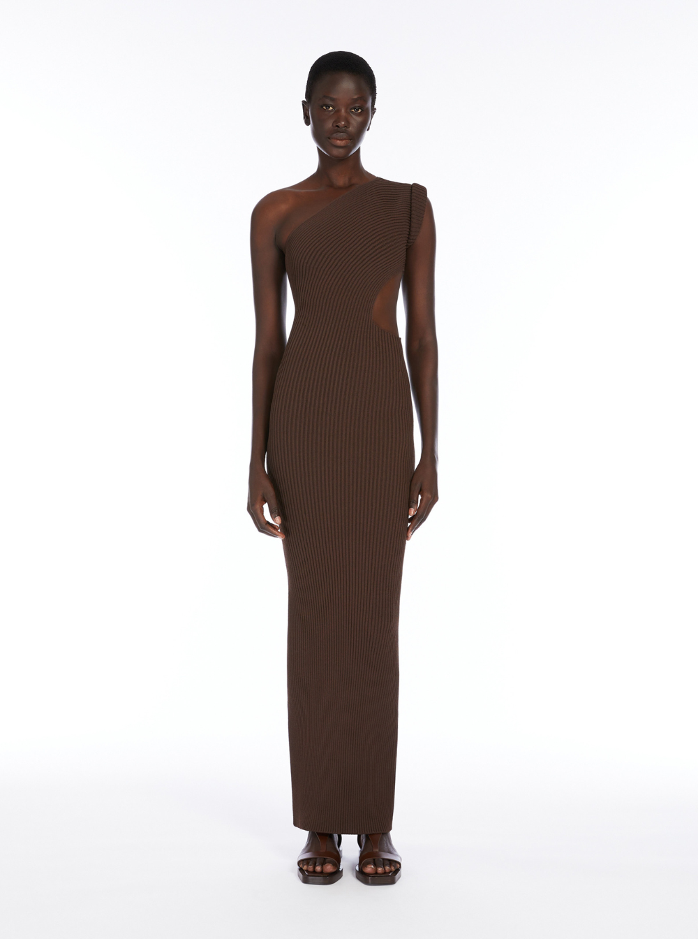 Max Mara Women 'Arda' Brown Long Dress With Cut-Out And One-Shoulder Design In Viscose Blend Woman