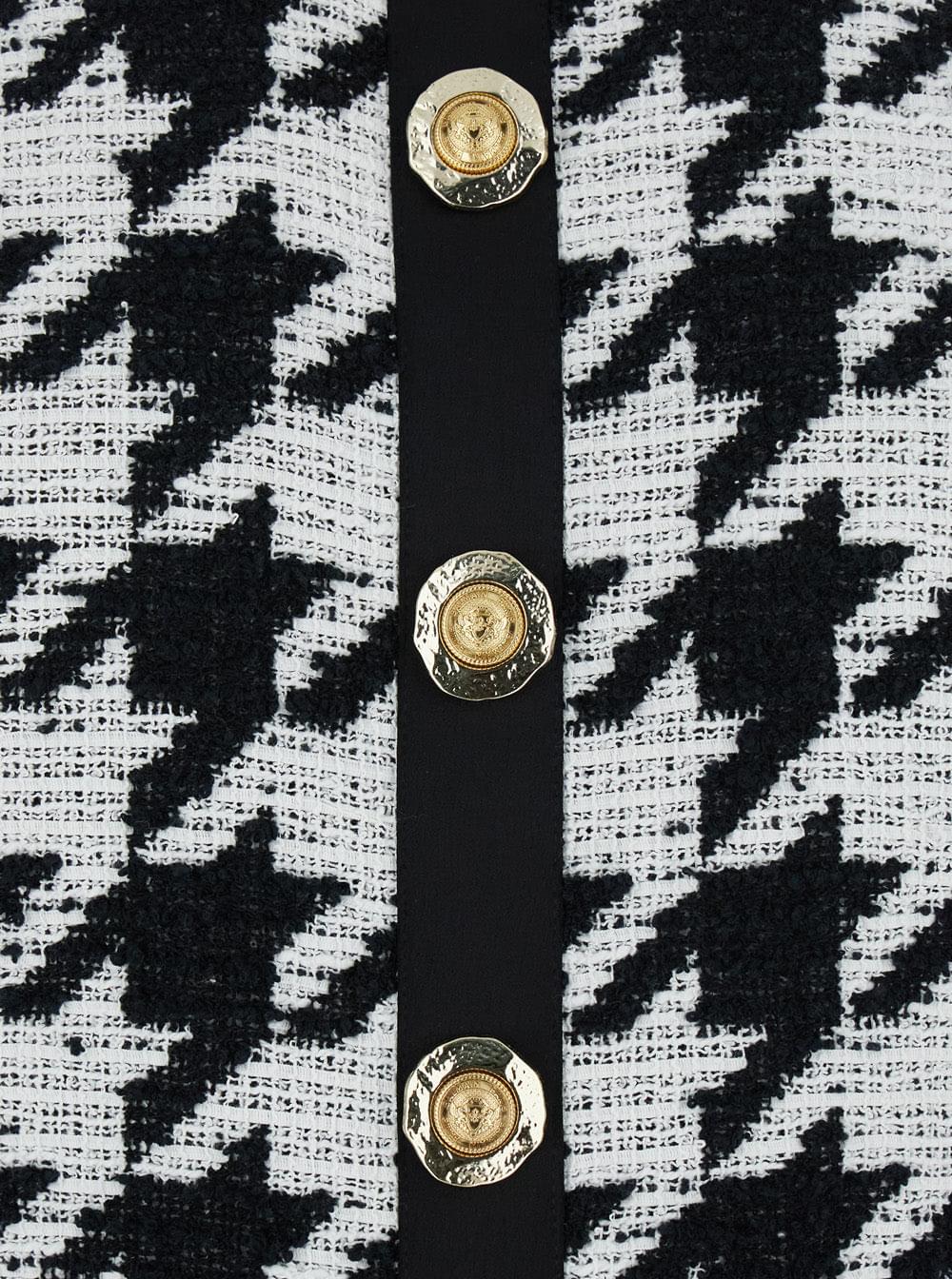 Balmain Women Black And White Halterneck Mini Dress With Houndstooth Motif In Tweed And Satin Woman
