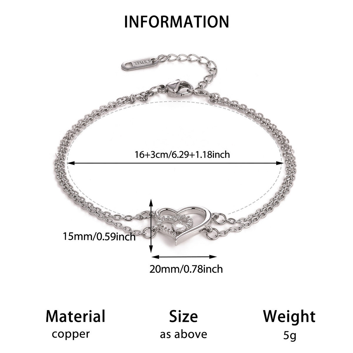 Adjustable Heart Zircon Bracelet For Women