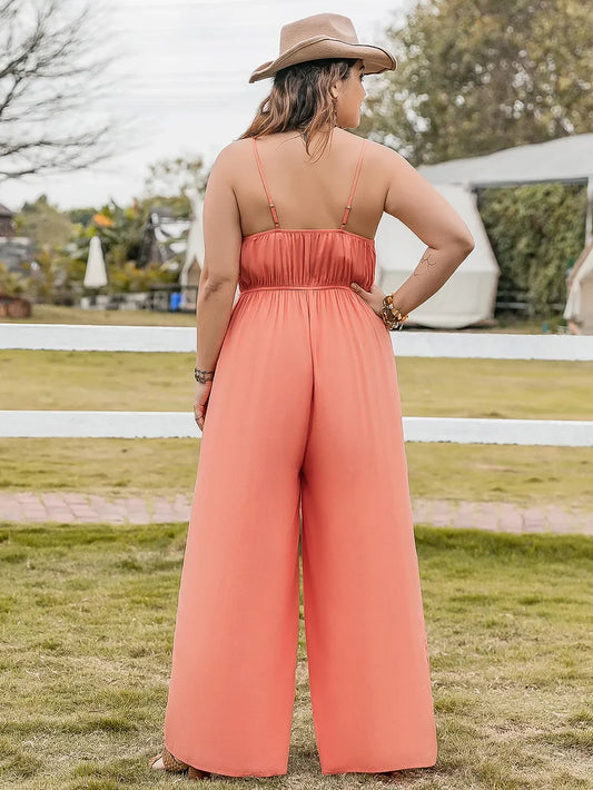 Lace Detail Spaghetti Strap Wide Leg Jumpsuit