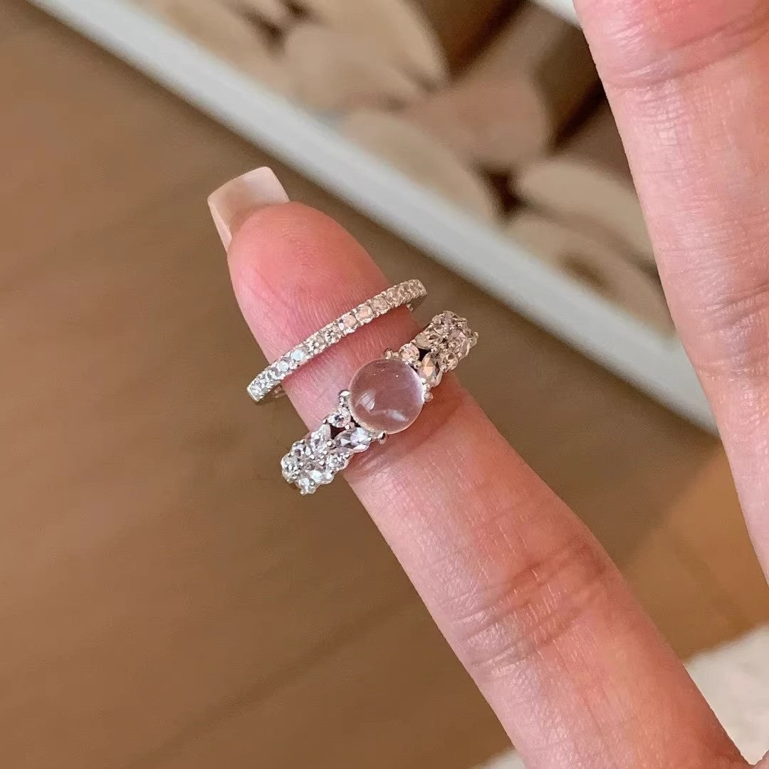 Fashion Luxury Sailor Moon Chalcedony Open Ring For Women, Micro-set Zircon, Elegant Sparkling Band