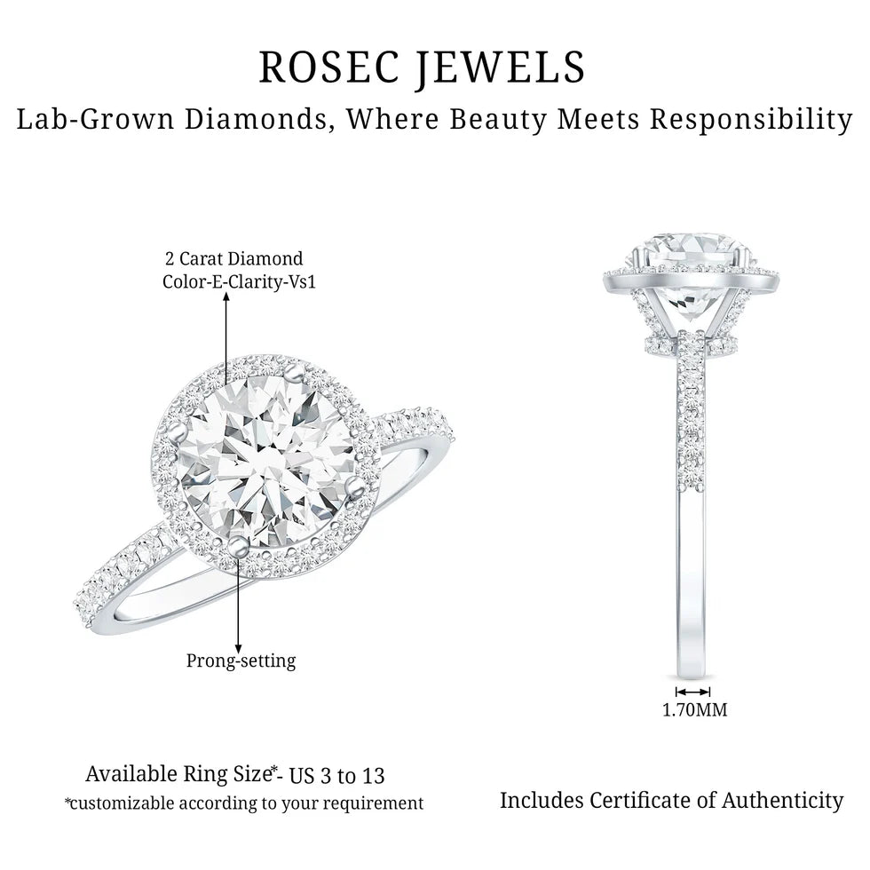 2 Carat Lab Grown Diamond Halo Engagement Ring with IGI Certificate