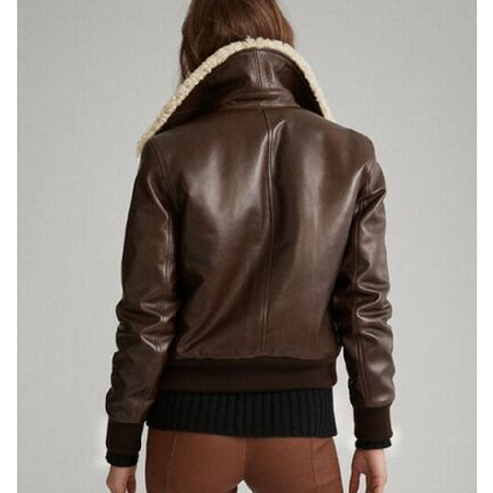 Women’s Aviator Sheepskin Shearling Motorbike Leather Bomber Jacket