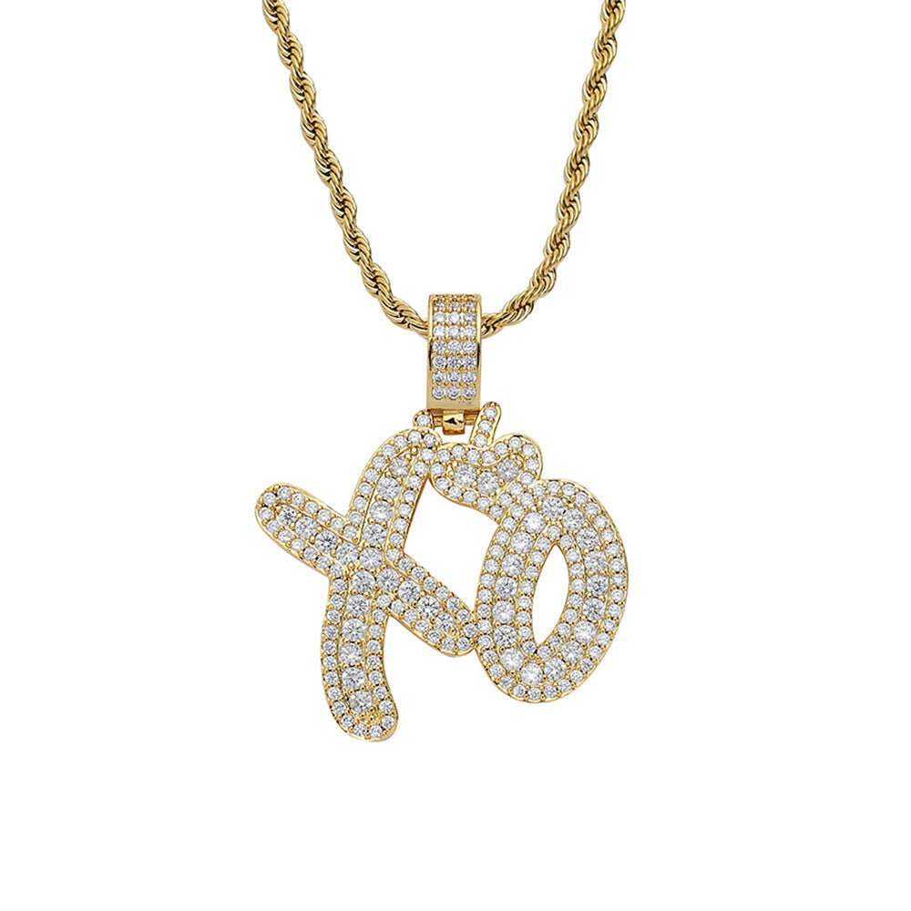 Copper XO Pendant Copper Inlaid Zircon Necklace