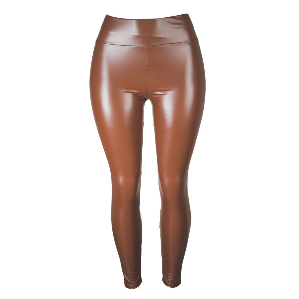 Womens High-Waisted Pencil Pants In Glossy PU Leather