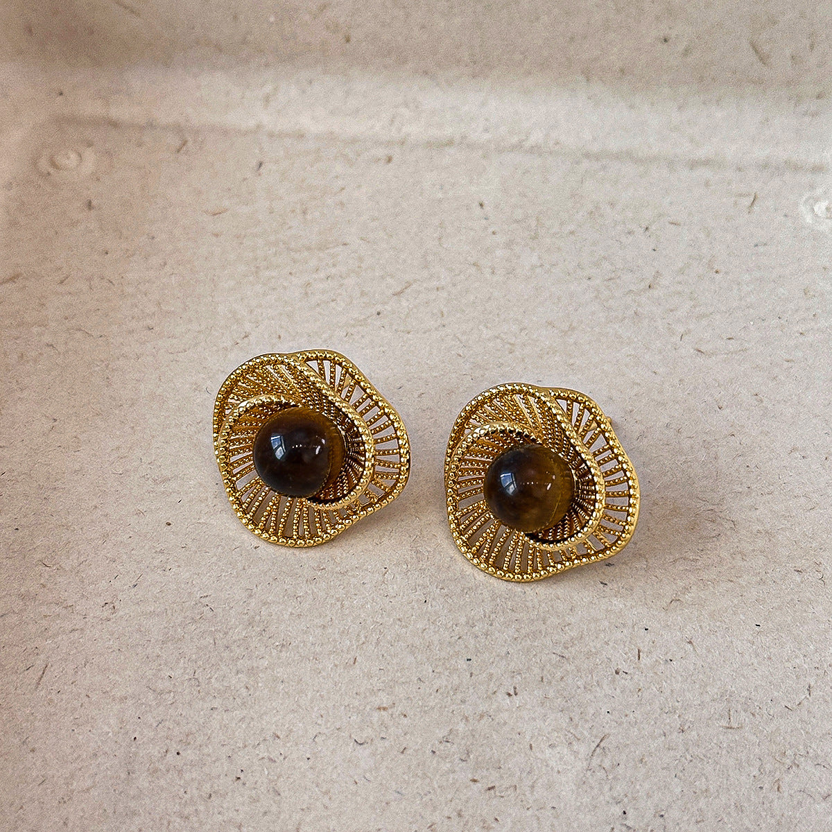 Tigers Eye Stone Firework Stud Earrings For Women Light Luxury