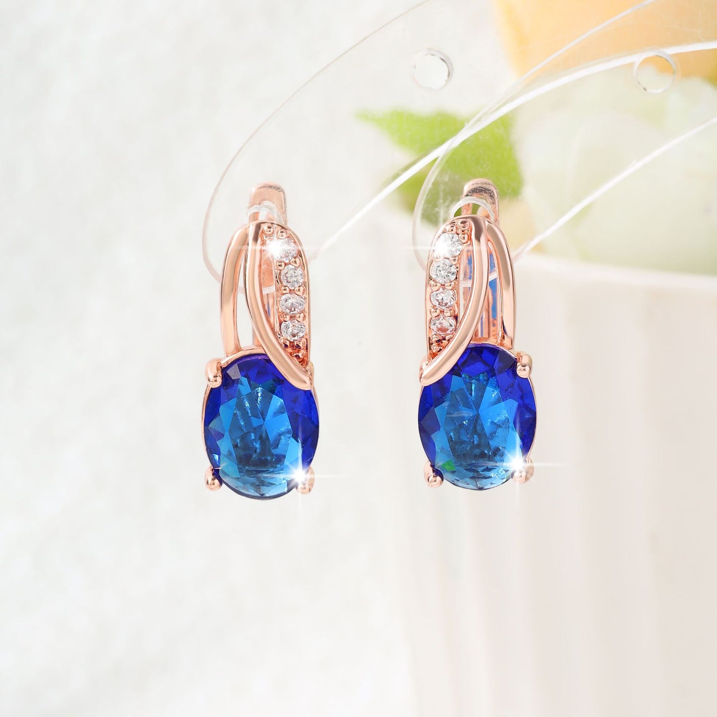 High-End Oval Colored Zircon Earrings