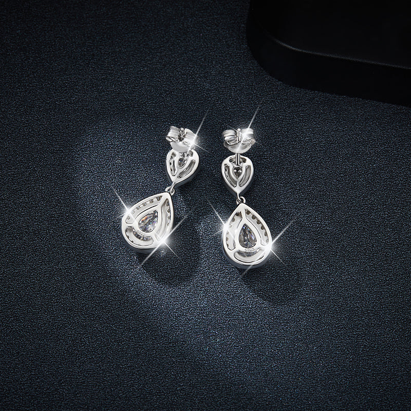 S925 Sterling Silver Platinum Plated Pear Cut Moissanite Dangle Earrings 6x9mm Teardrop Halo Drop Earrings With GRA Certificate Jewelry Gift Box Set