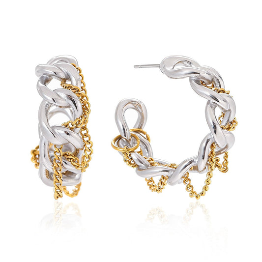 18K gold autumn/winter high-end tassel stud earrings