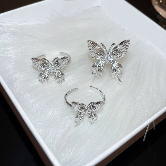 Liquid Butterfly Ring For Women, Light Luxury INS Minimalist Style, Niche Design Advanced Fashion Open Index Ring