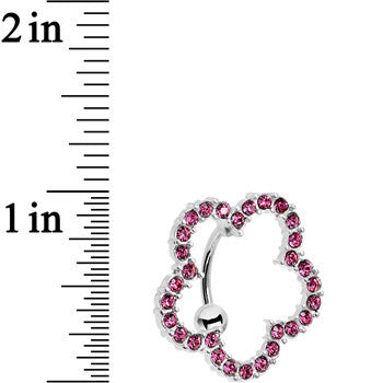 Pink Gem Stainless Steel Cutout Zinnia Flower Top Mount Belly Ring