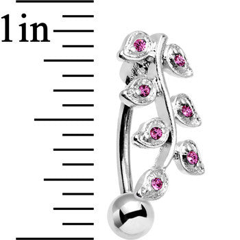 Pink Gem Stainless Steel Creeping Vine Top Mount Belly Ring