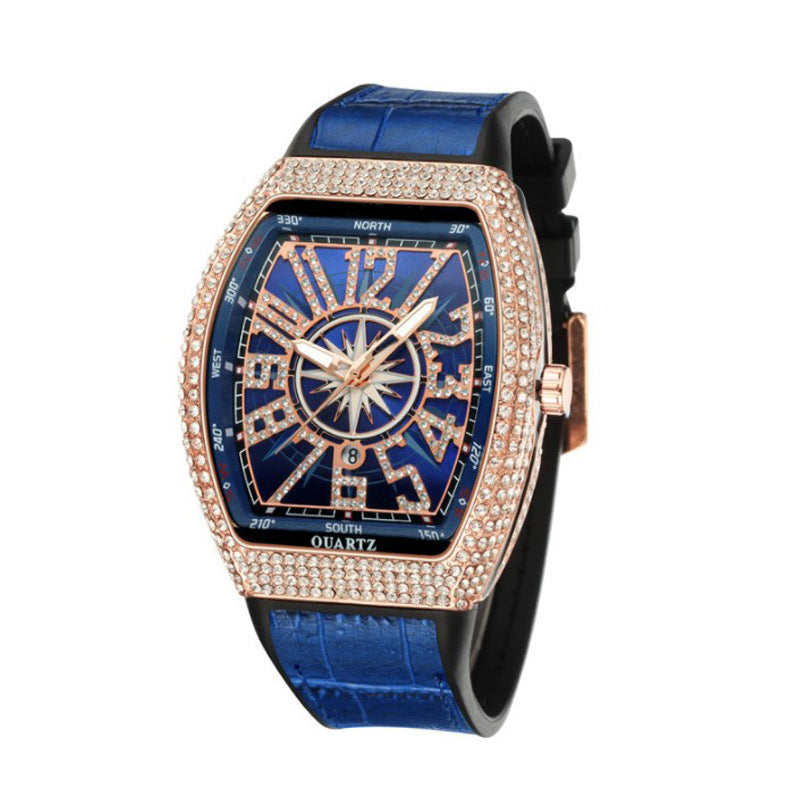 Simple Leather-strapped Yacht-style Diamond-embellished Vintage Quartz Watch