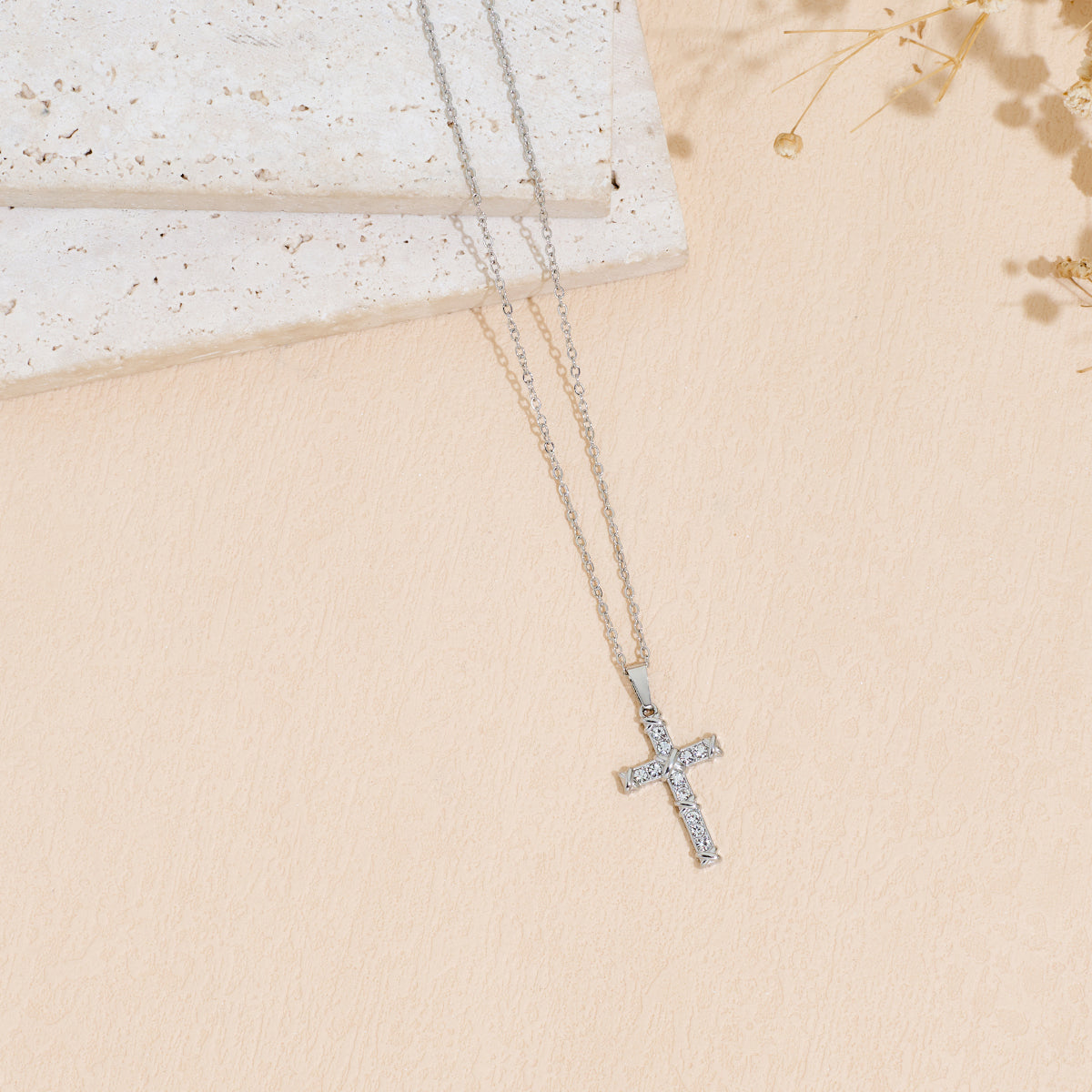 Stainless Steel Inlaid Zircon Cross Pendant Necklace For Men And Women