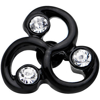 16G 1/4 Clear Gem Black Trinity Swirl Tragus Cartilage Earring
