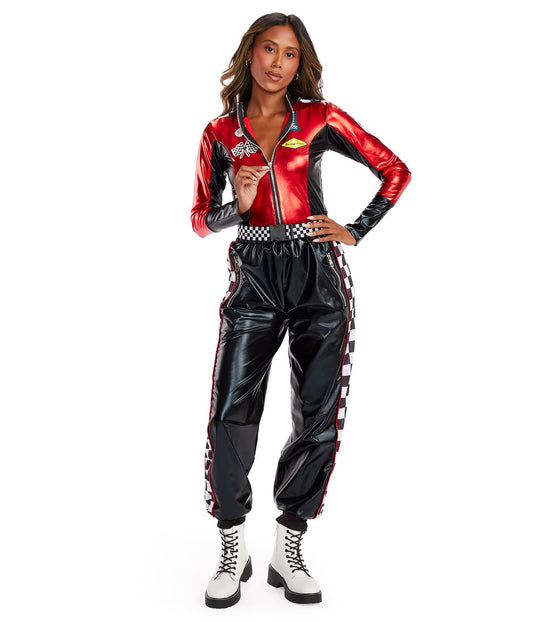 Women's Front Zip Halloween Bodysuit - Shiny Two Piece Astronaut Costume