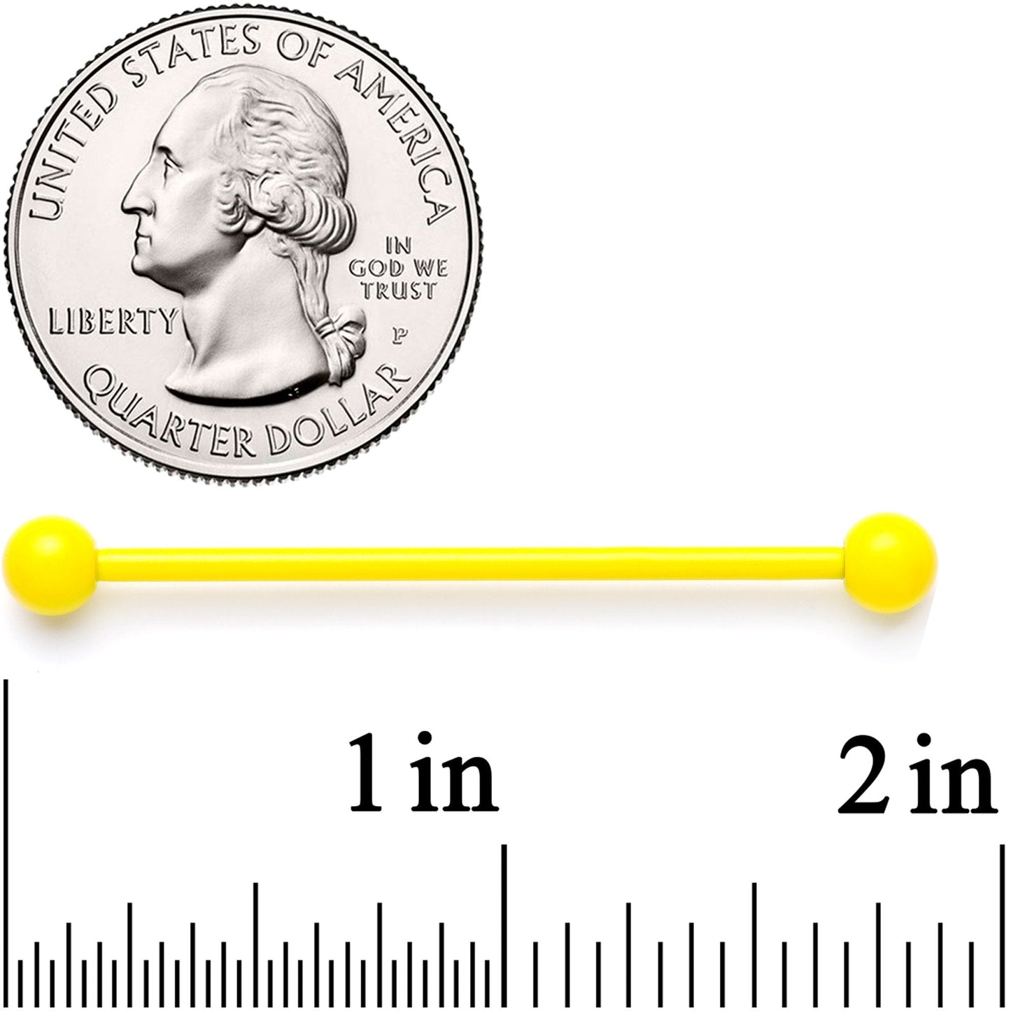 14G Yellow Coated Glow in the Dark Industrial Barbell 38mm