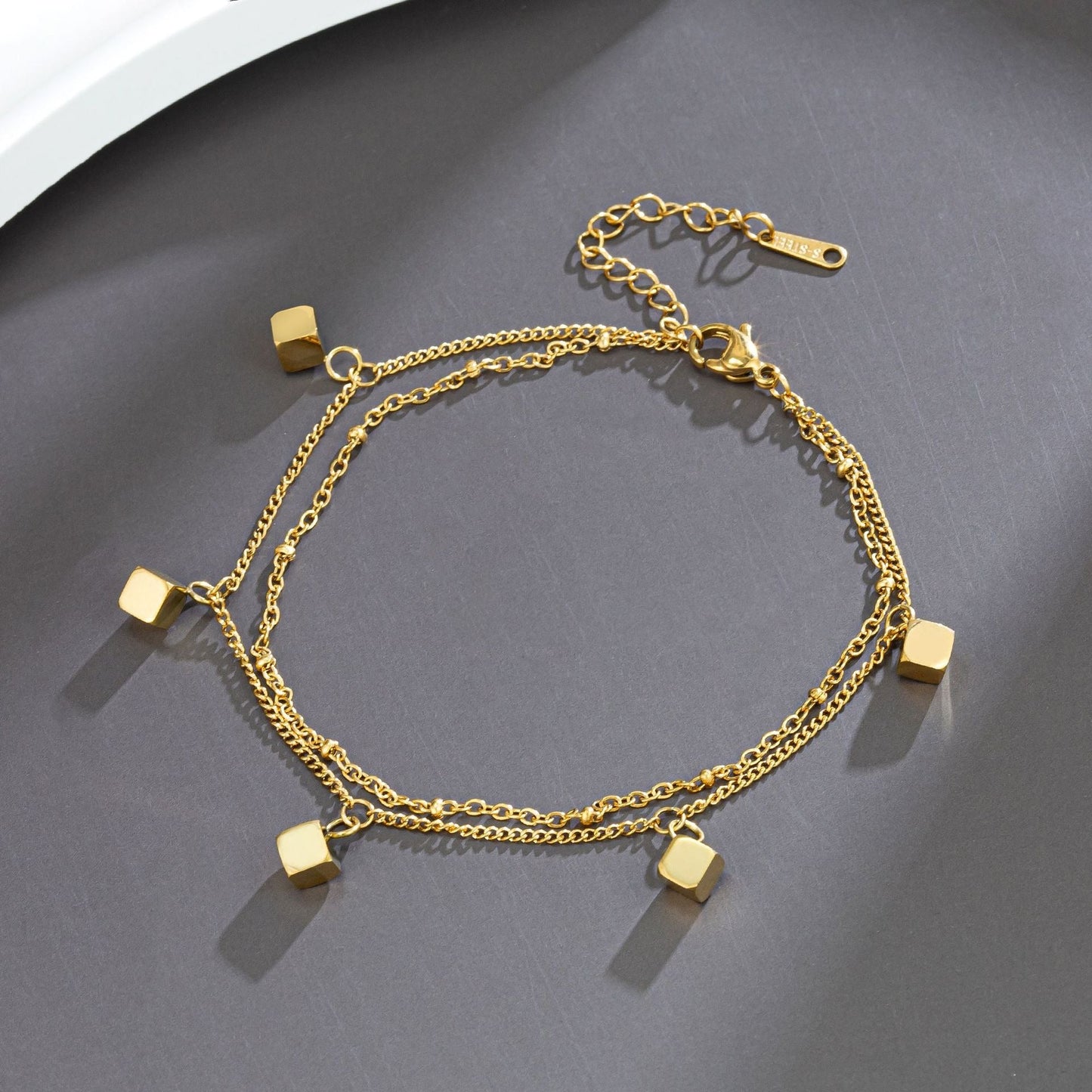 18k gold plated light luxury square double-layer design anklet