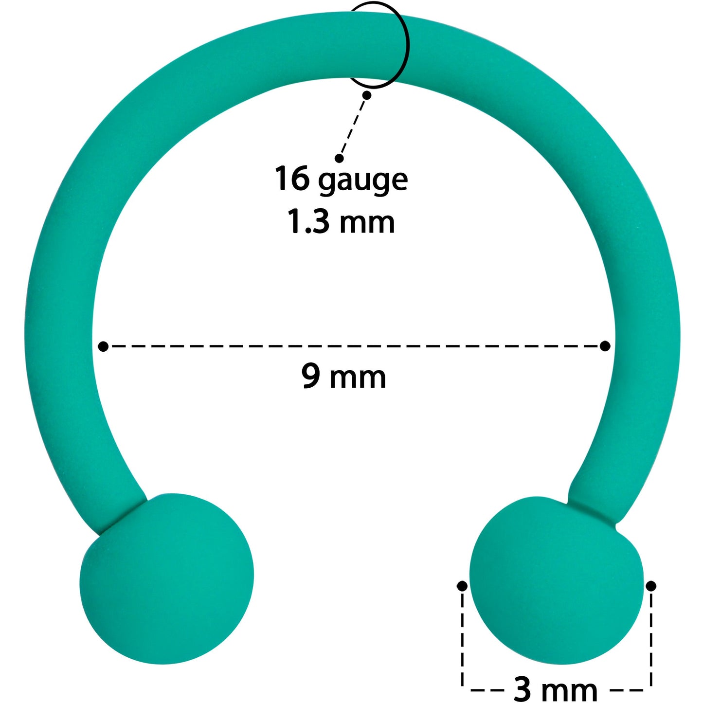 16G 3/8 Totally Teal Matte Horseshoe Circular Barbell