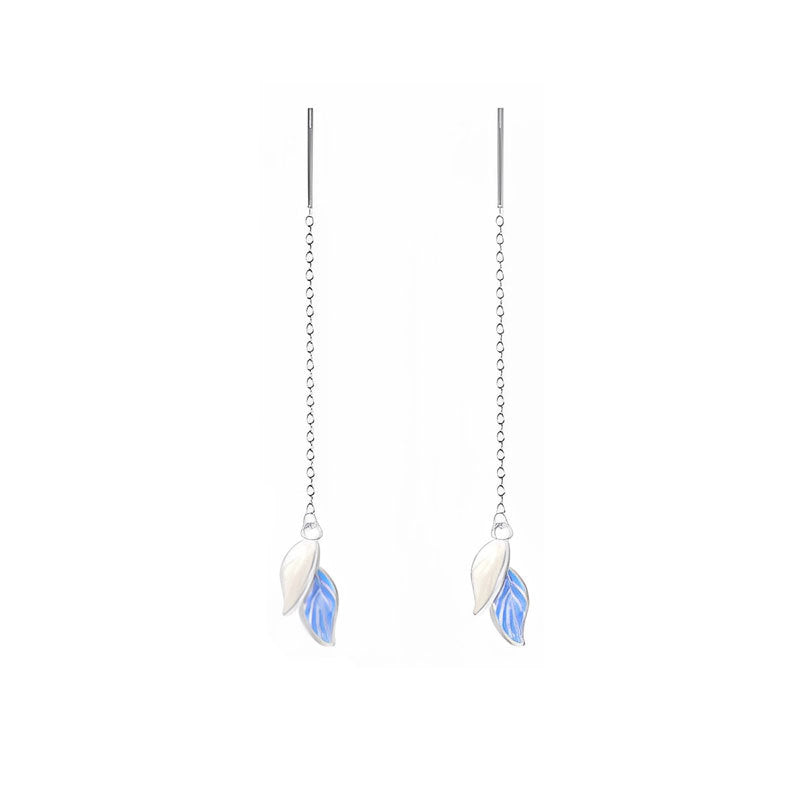 Womens Leaf-shaped Tassel Long Earrings