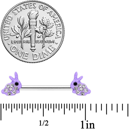 14G 9/16 Clear Gem Purple Easter Bunny Barbell Nipple Ring Set
