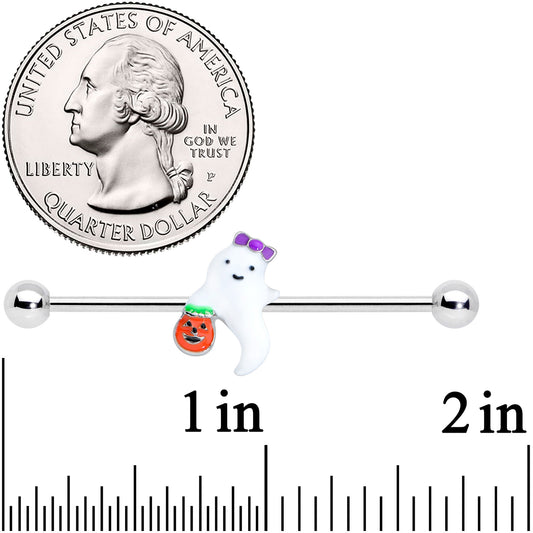 14G Trick or Treat Bow Ghost Halloween Industrial Barbell 38mm