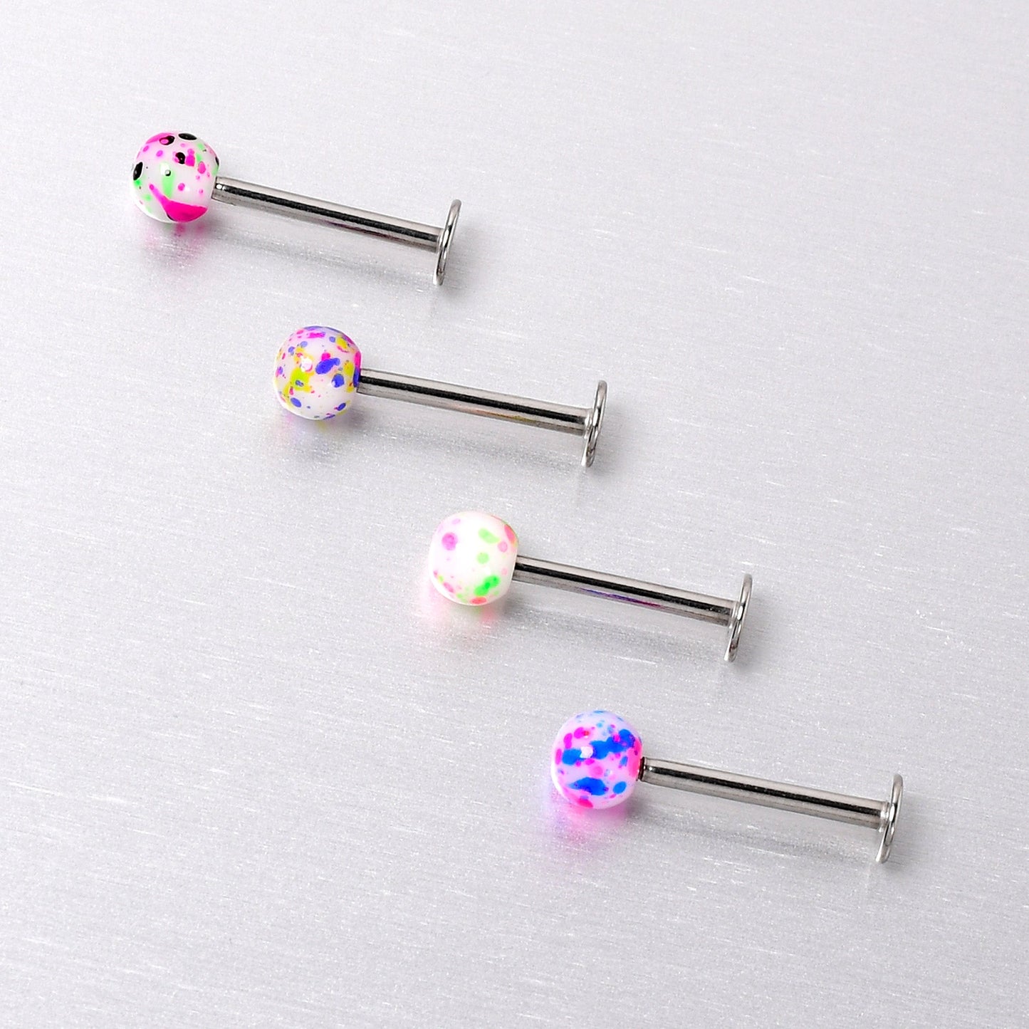 16G 3/8 Splatter Pink Blue Labret Monroe Tragus Set of 4