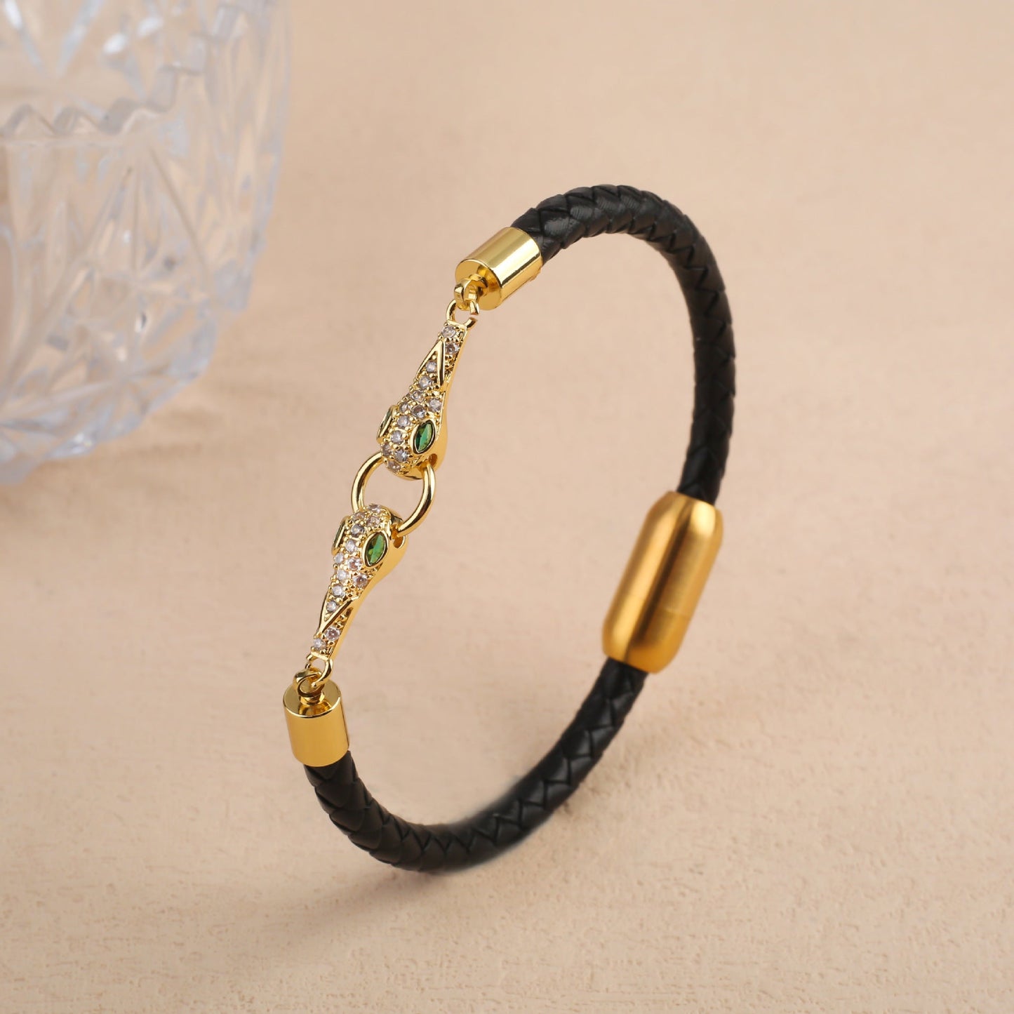 Retro Men's Animal Leopard Head Leather Bracelet