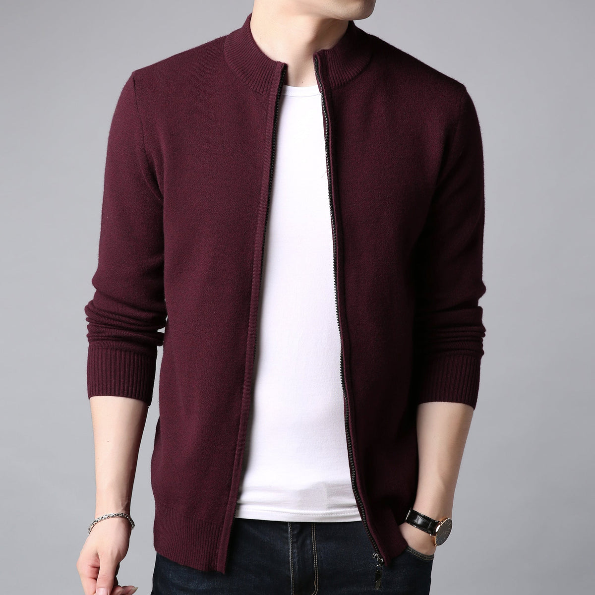Mens Thickened Warm Solid-color Sweater