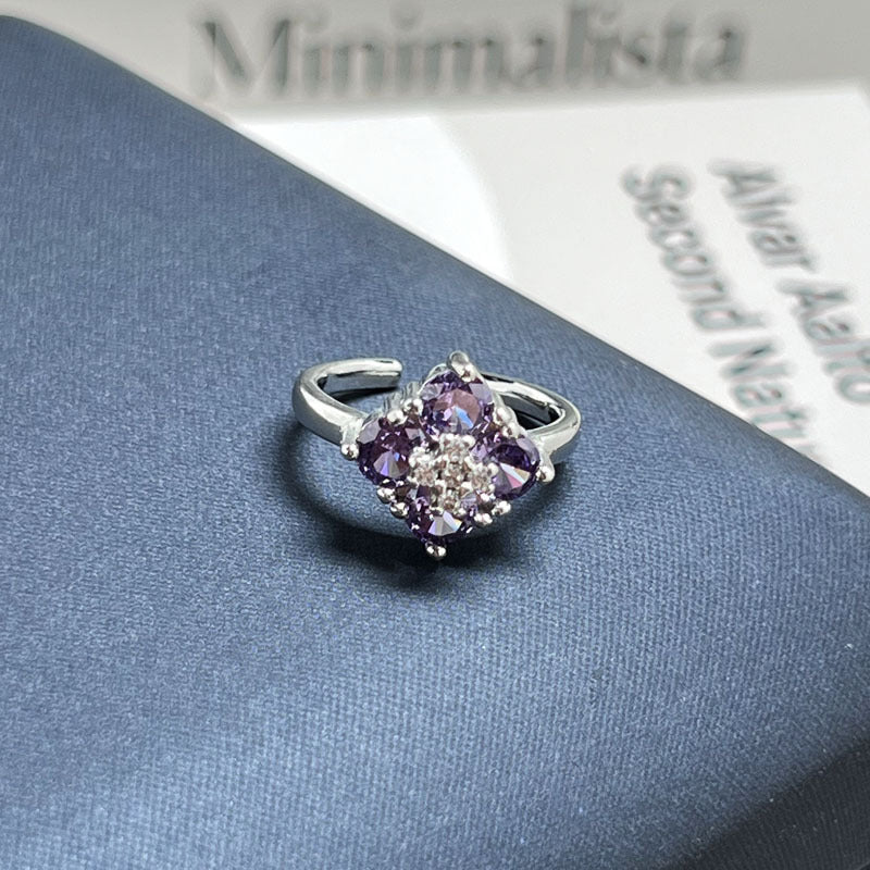 Women Nine Purple Fire Theme Purple Crystal Open Adjustable Ring, Elegant Premium Light Luxury Style Sweet Cool Contrast Design, Unique Niche Fashion Finger Ring For Party Daily Wear