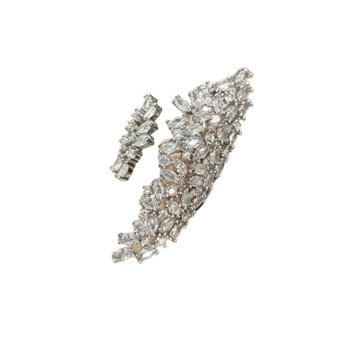 Zircon Inlaid Feather Open Ring