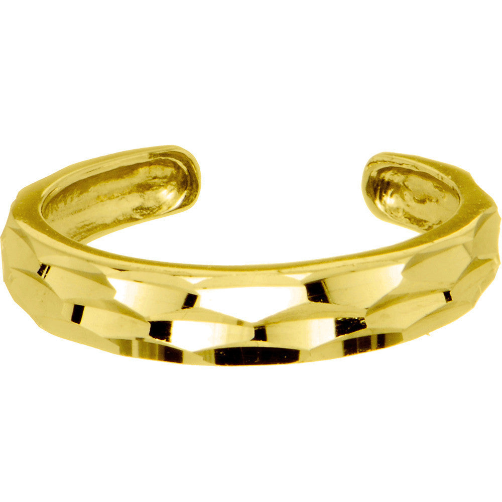 Solid 14k Yellow Gold Diamond Cut Band Toe Ring