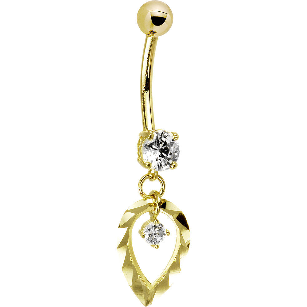 16G Solid 14k Yellow Gold Exclusive Dangle Belly Ring