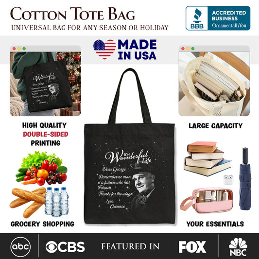 Clarence the Angel Dear George Quote Christmas Tote Bag, Wonderful Life Gift Shopper
