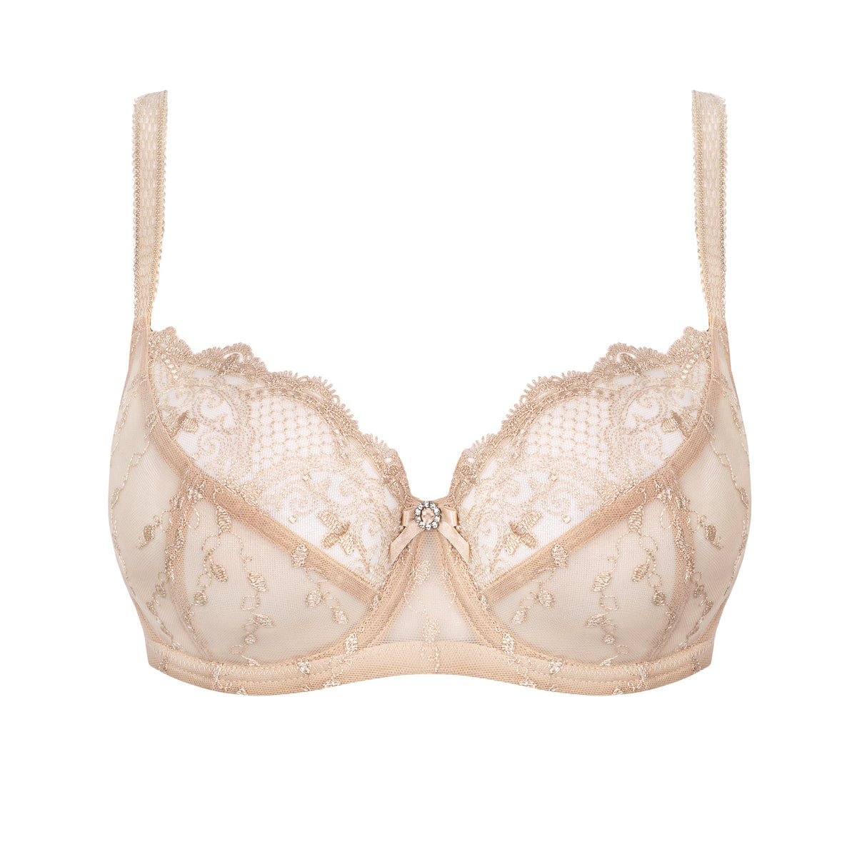 Sheer Lace Full Figure Bra Aurora Beige