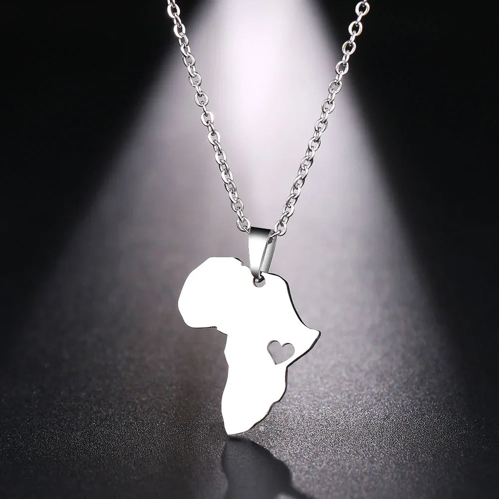 DOTIFI Stainless Steel Necklace For Women Man Africa Map Gold Color Pendant Necklace Engagement Jewelry