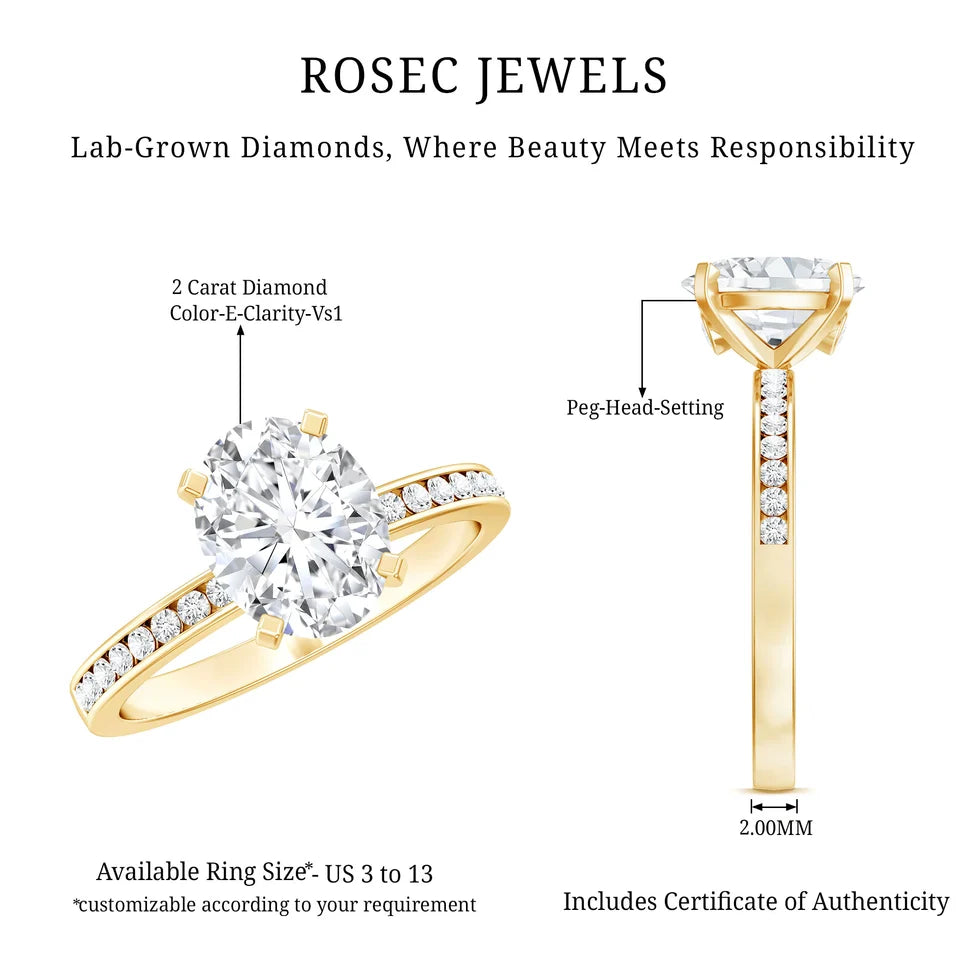 Lab Grown 2 Carat Diamond Oval Engagement Ring with IGI Certificate